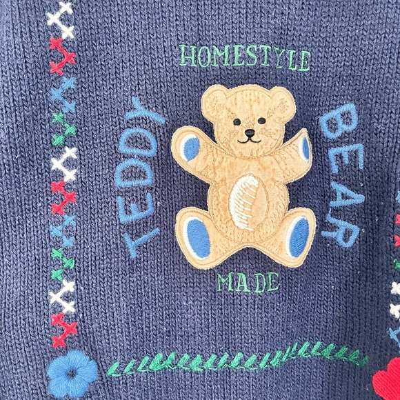 Vintage kids holiday Navy Teddy Bear Sweater - Picture 2 of 11